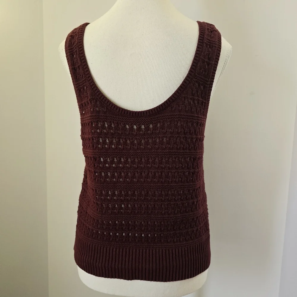 Old Navy Dark Brown Crochet Cropped Tank Top Women’s L Summer Boho Knit Top - Picture 3 of 7